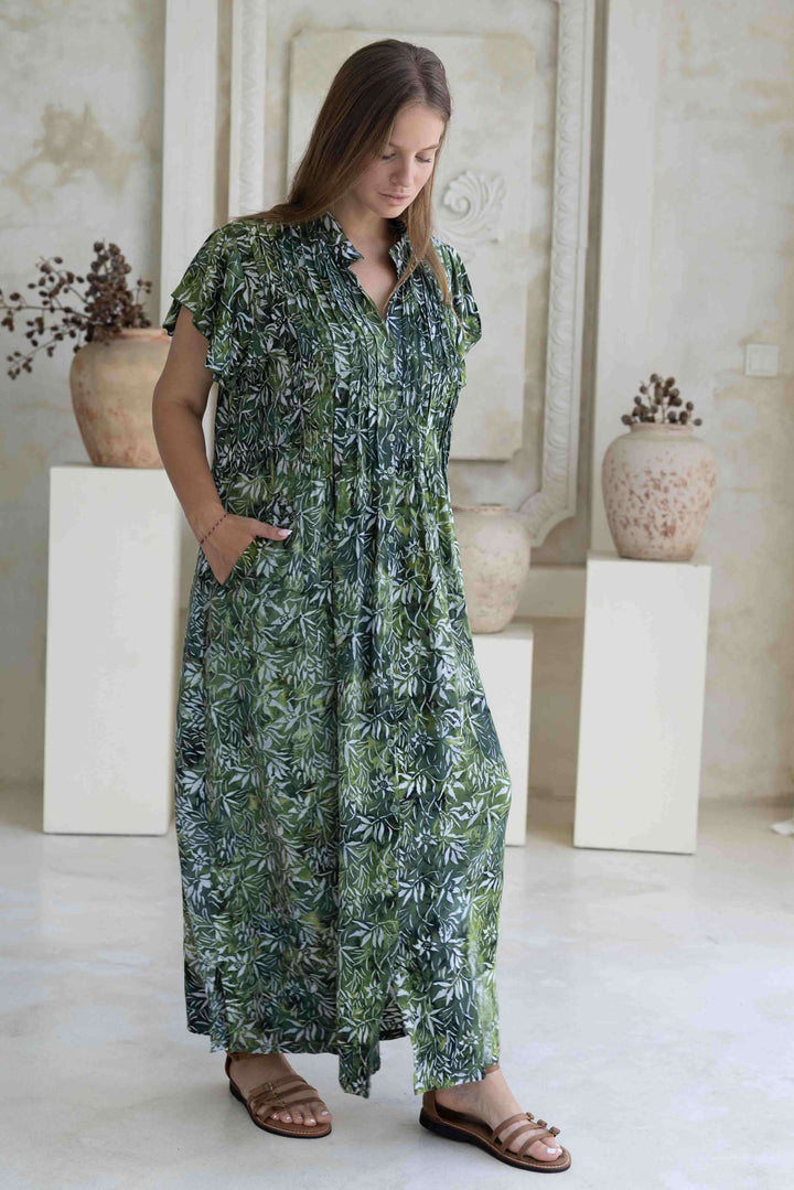 Lush Green Maxi Dress With Frill Sleeve