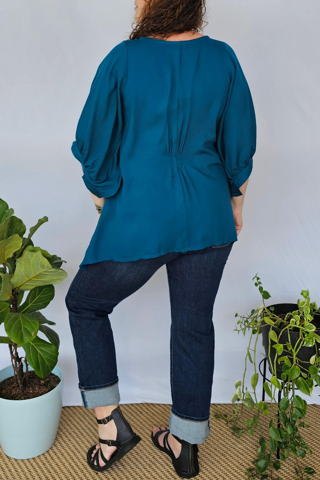 Emerald Blue Isla Top with Bell Sleeve