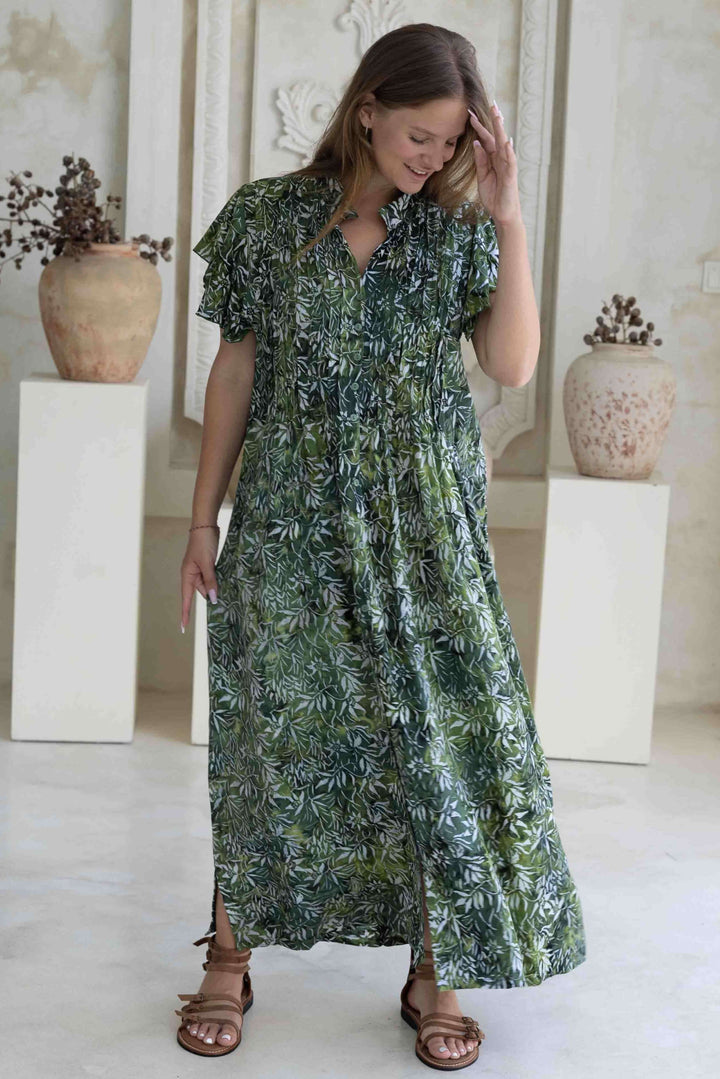 Lush Green Maxi Dress With Frill Sleeve