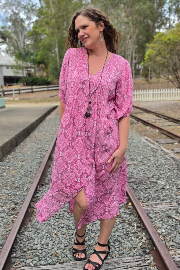 Fuchsia Lattice Thea Maxi Dress