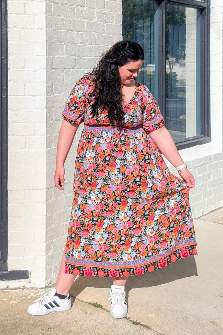 Black Bloom Maxi Cinch Dress