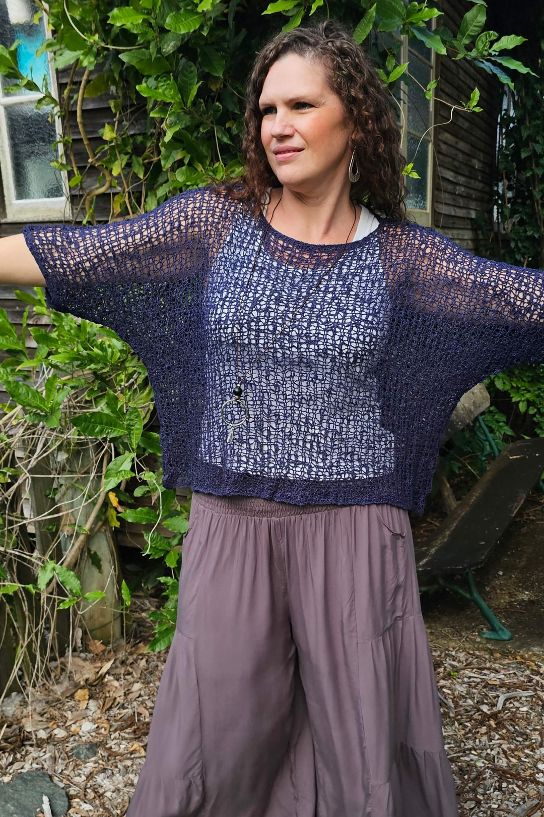 Navy Slouch Knit Top