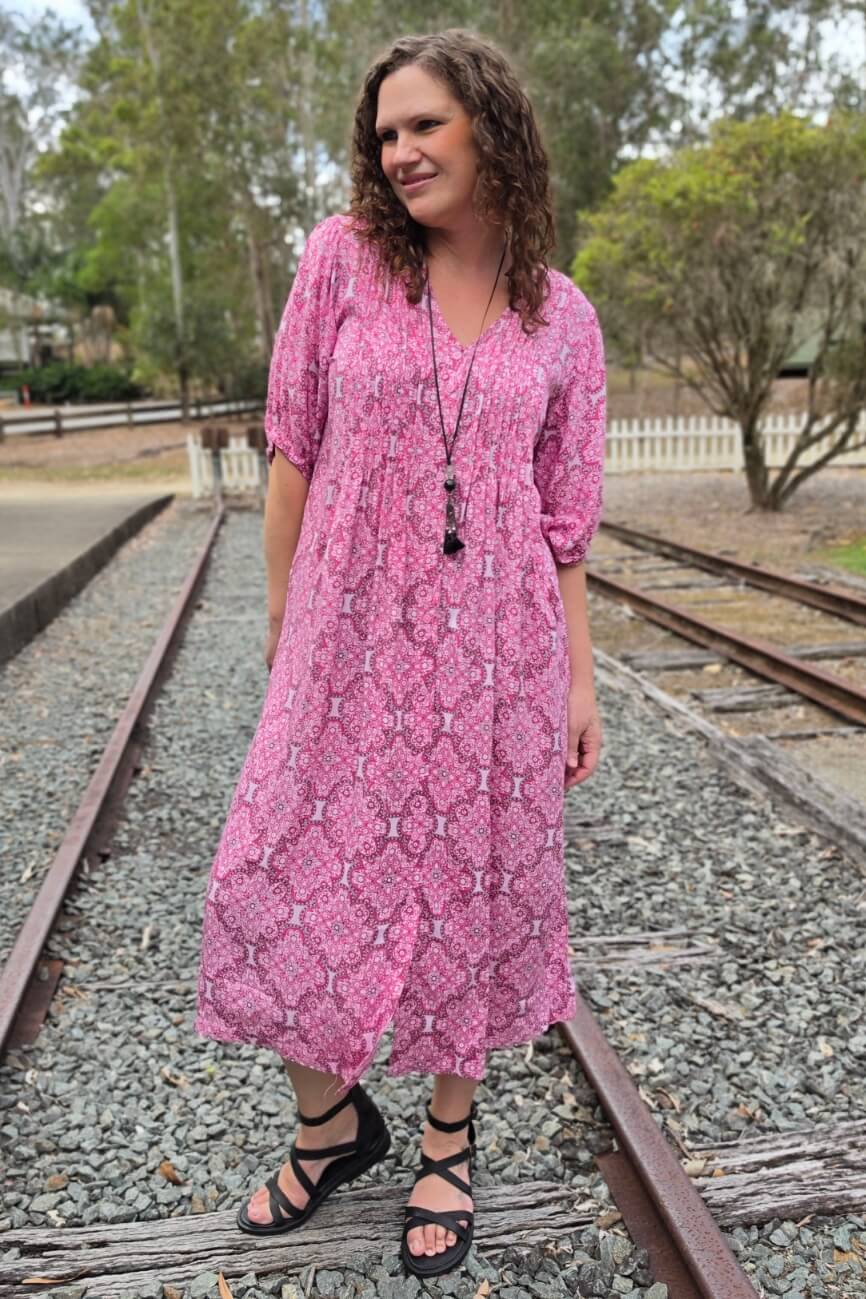 Fuchsia Lattice Thea Maxi Dress