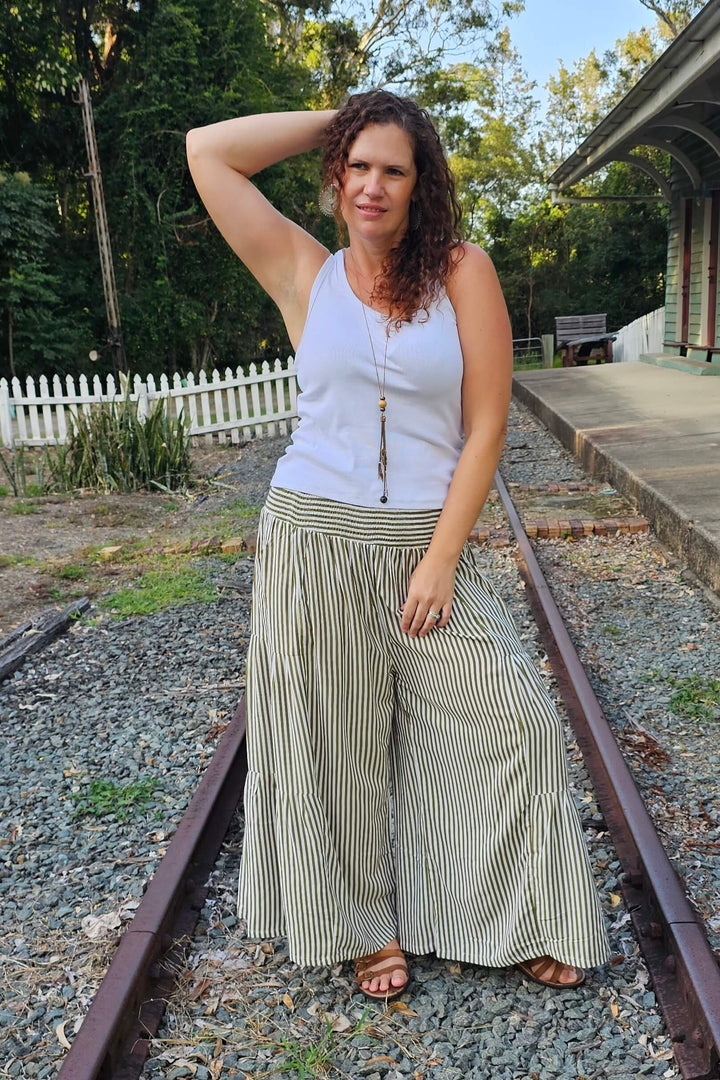 Peridot Stripe Frill Pants