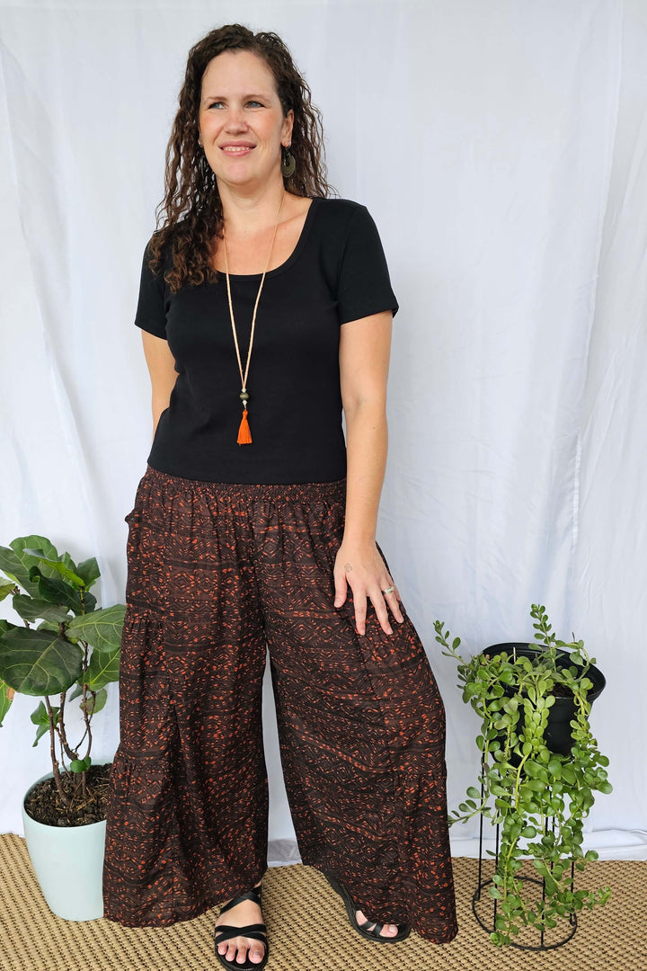 Chocolate Aztec Cotton Frill Pants
