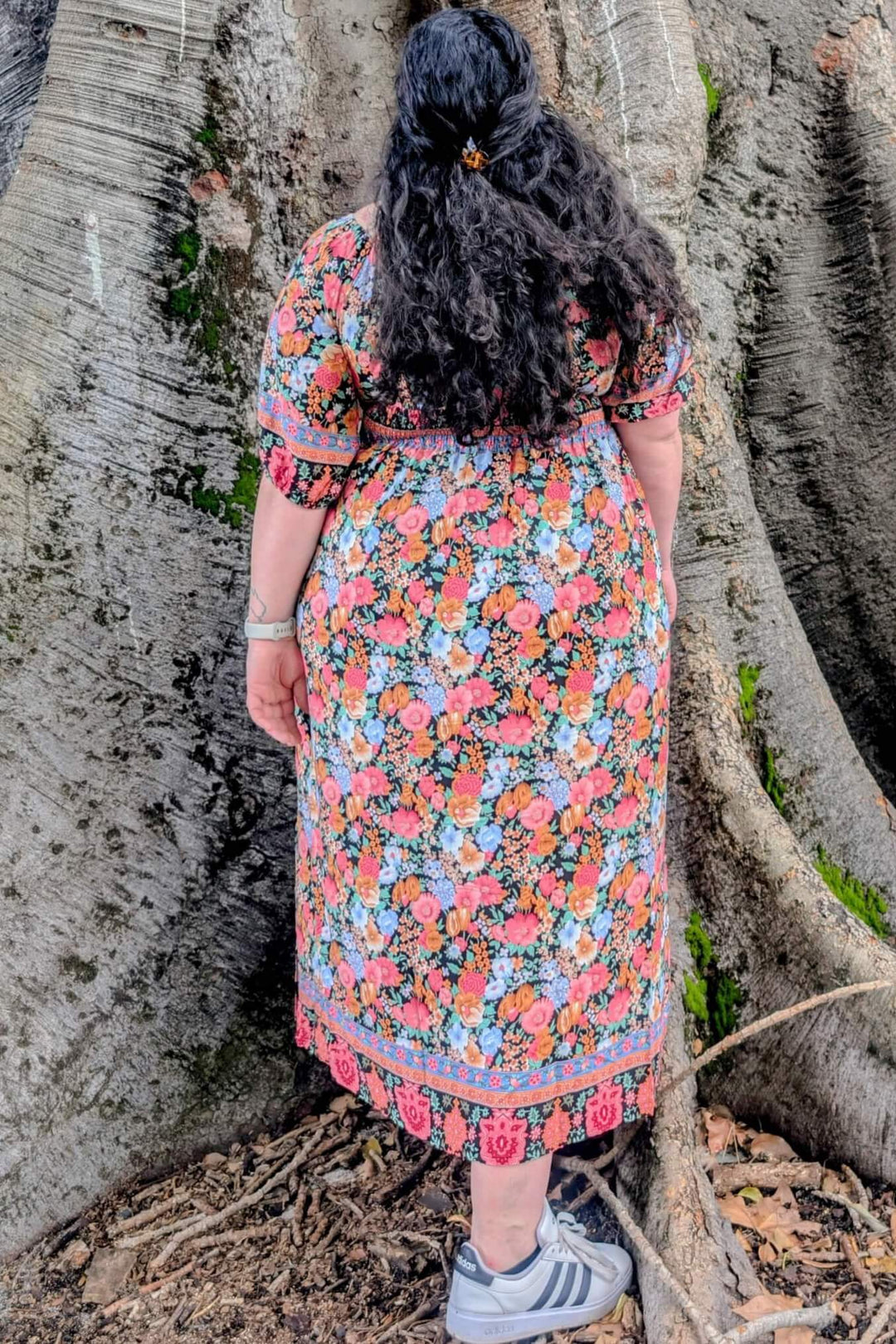 Black Bloom Maxi Cinch Dress