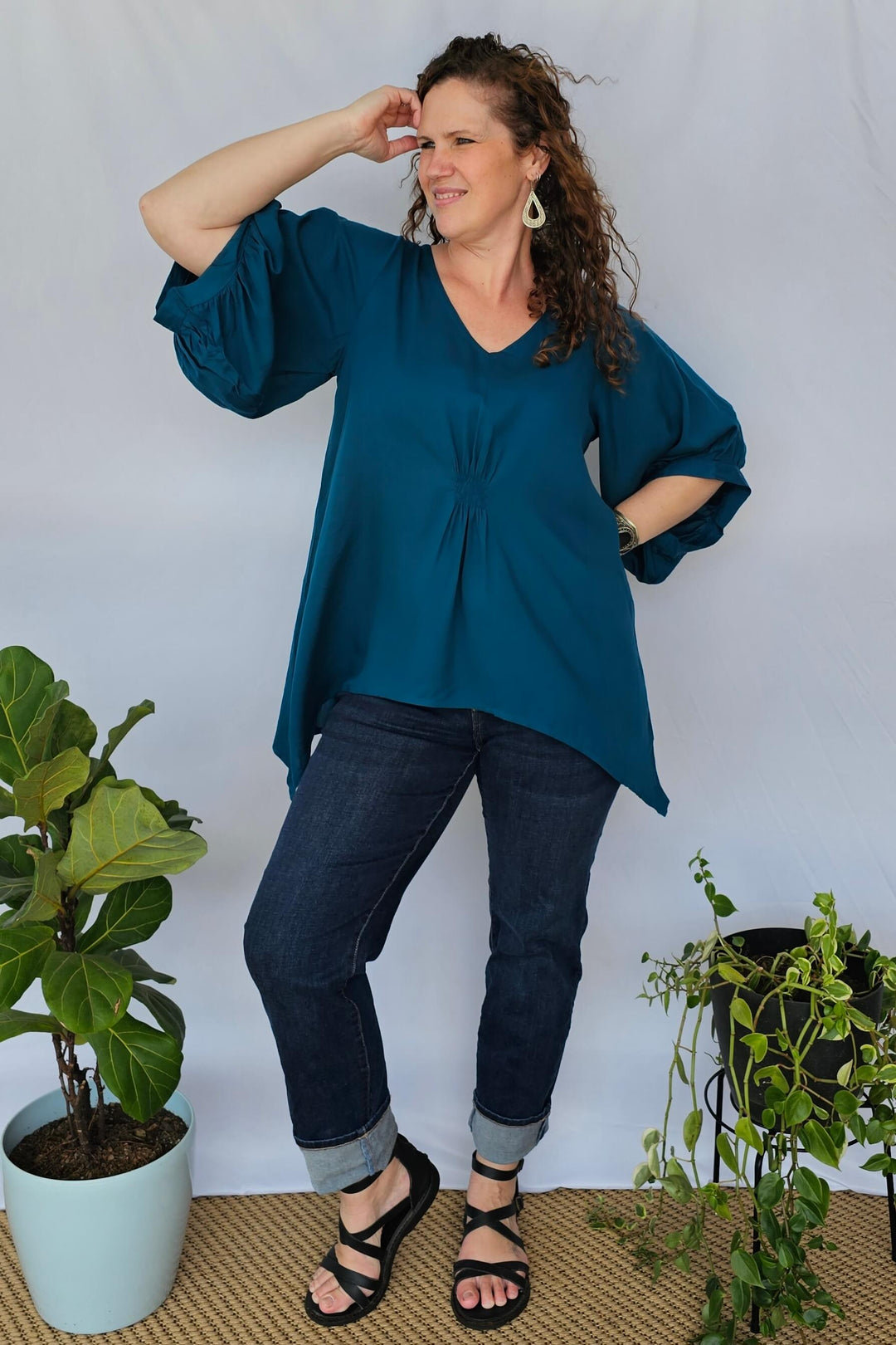 Emerald Blue Isla Top with Bell Sleeve