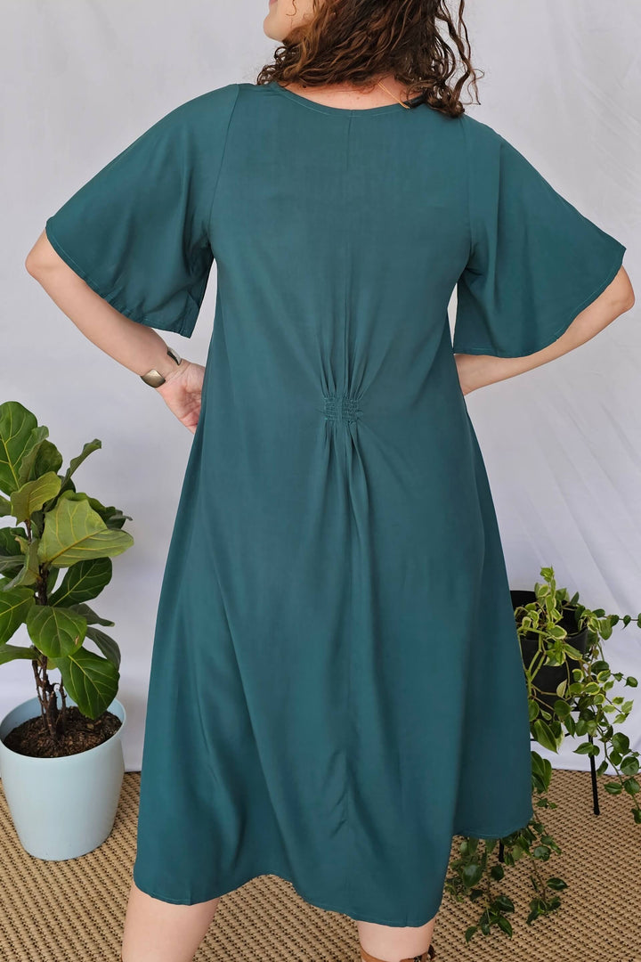Emerald Ola Dress with Flutter Sleeve
