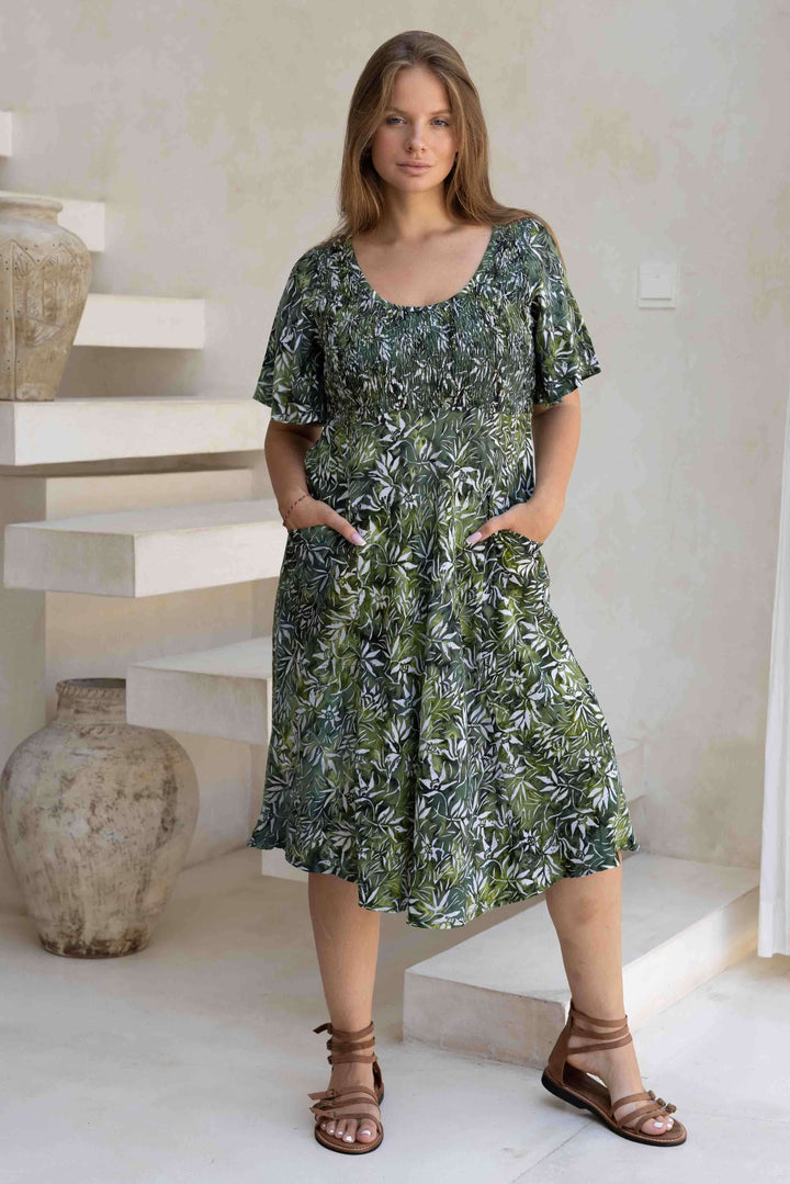 Lush Green Shirred Dress