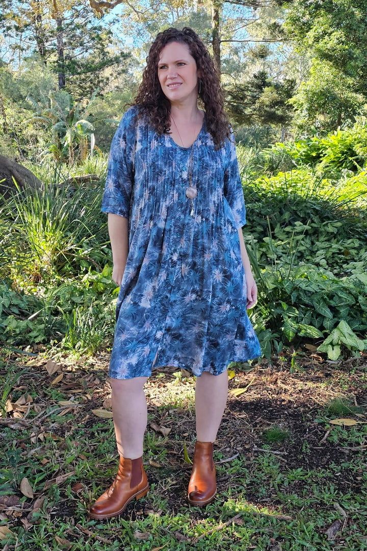 Denim Tube Sleeve Pintuck Dress