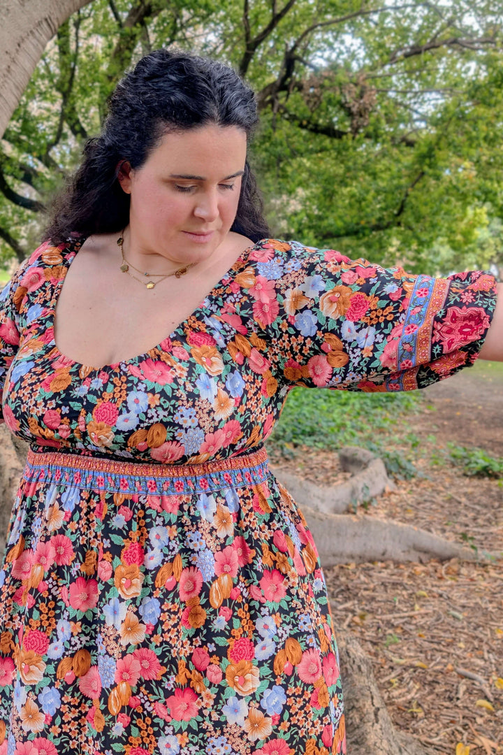 Black Bloom Maxi Cinch Dress