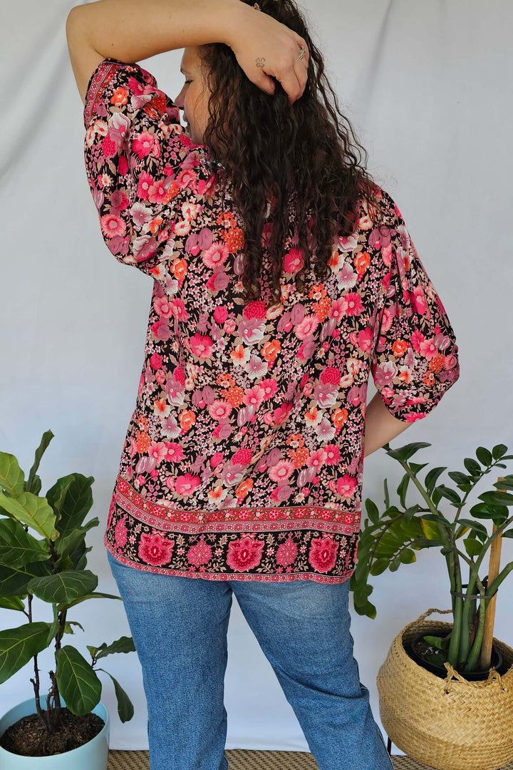 Fuschia Bloom Top with Bell Sleeve