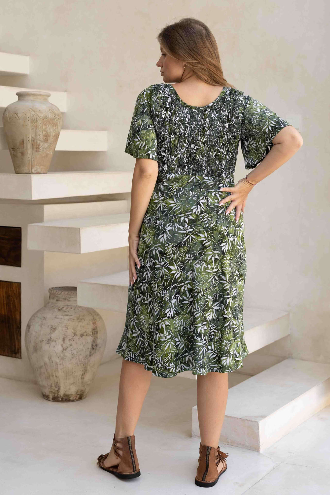 Lush Green Shirred Dress
