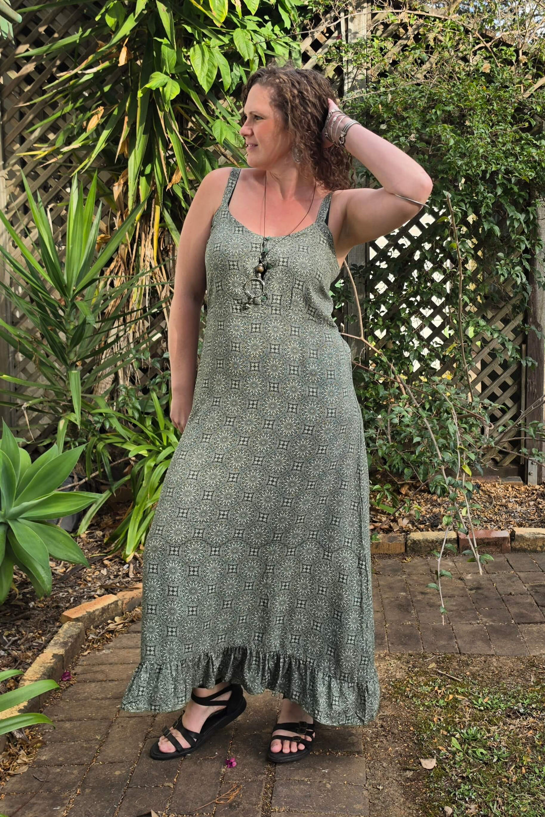 Khaki Rosette Solana Maxi Dress