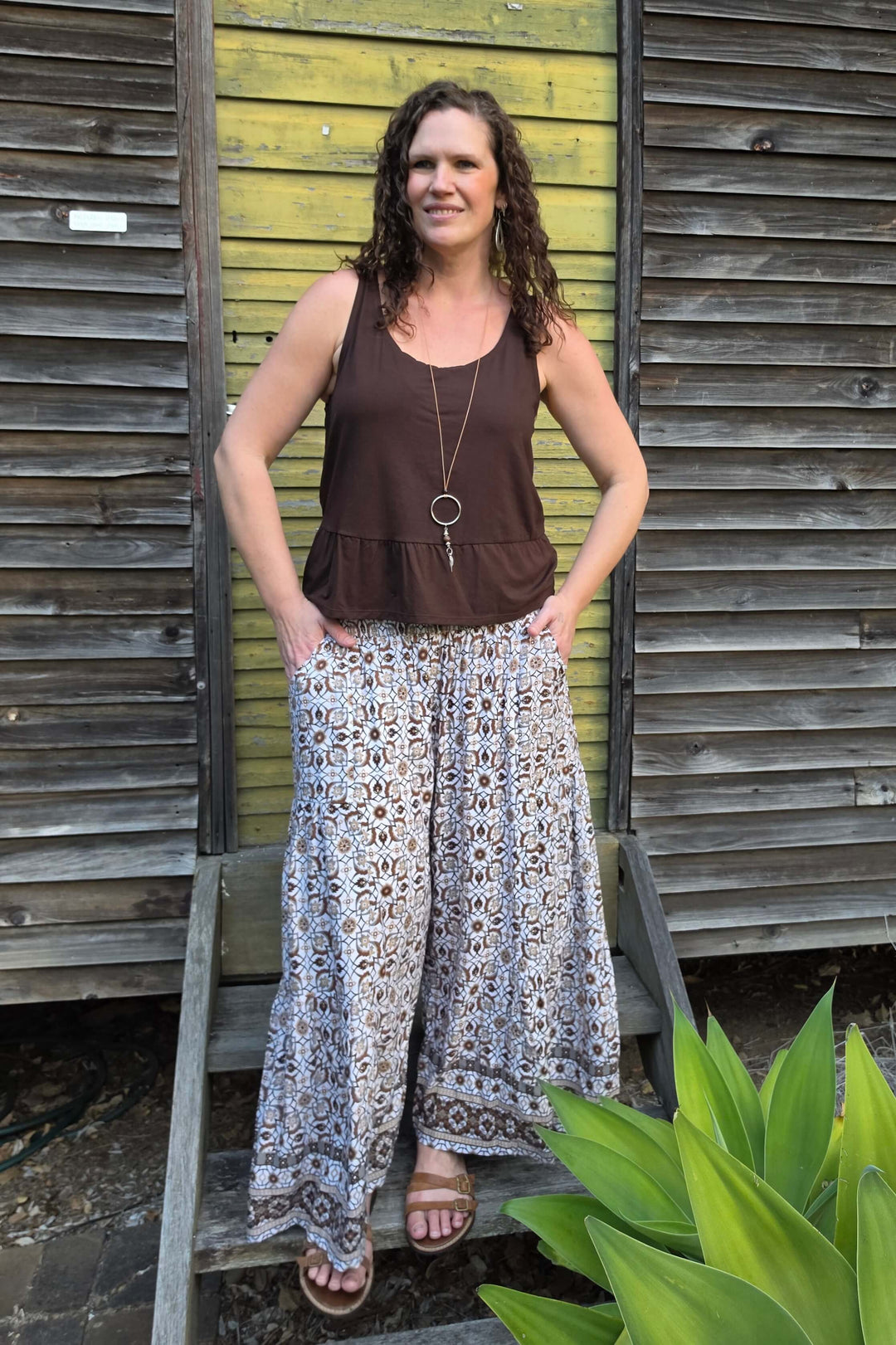 Chocolate Mosaic Frill Pants