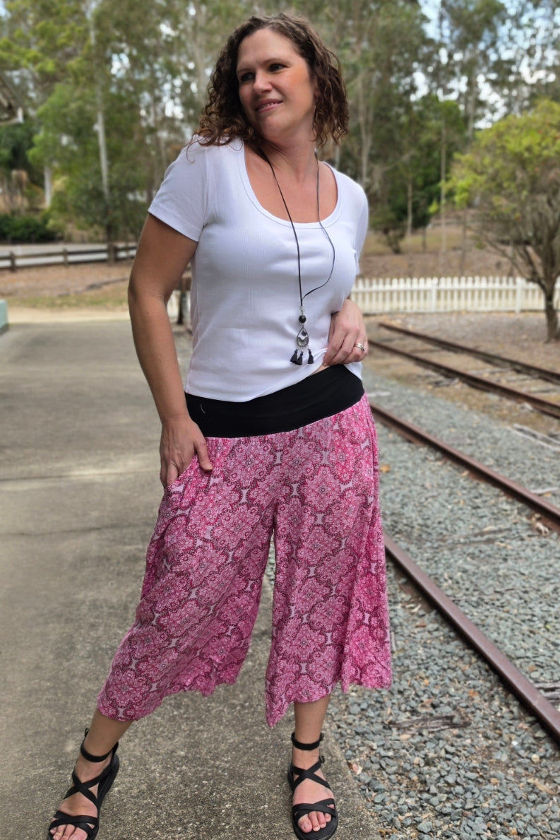 Fuchsia Lattice 7/8 Palazzo Pants