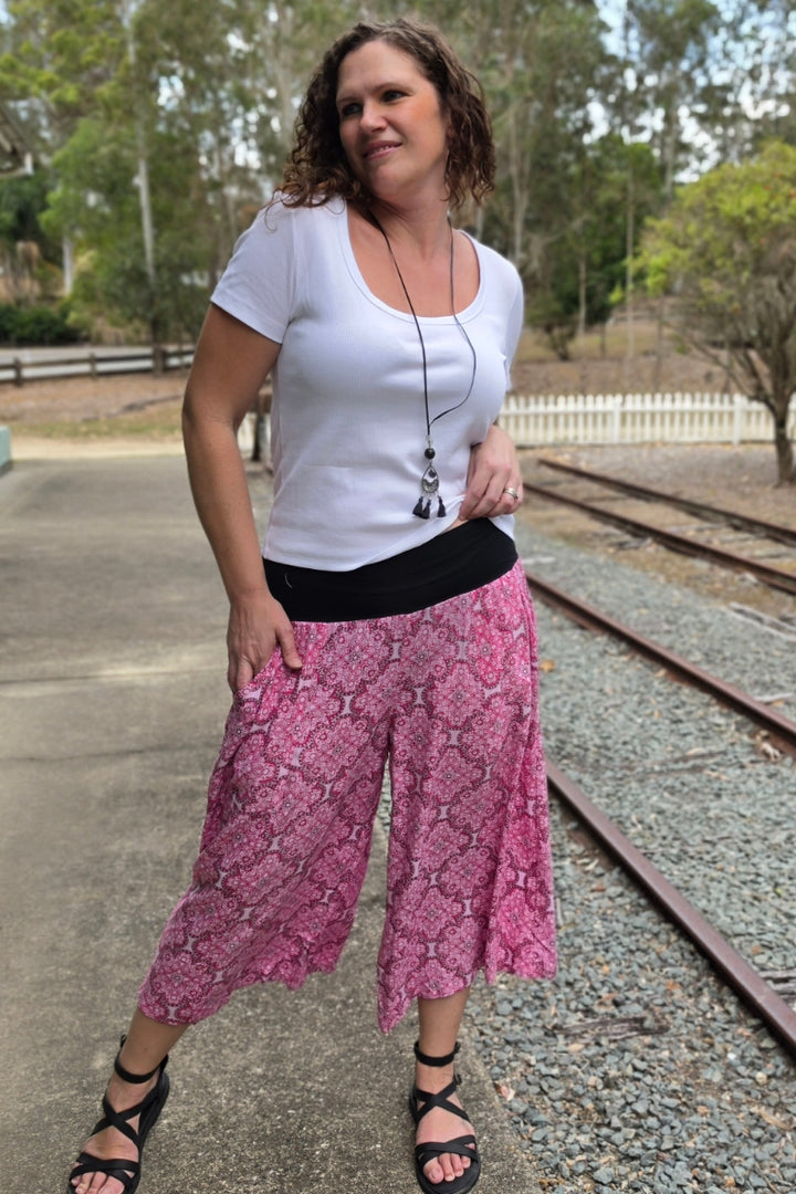 Fuchsia Lattice 7/8 Palazzo Pants
