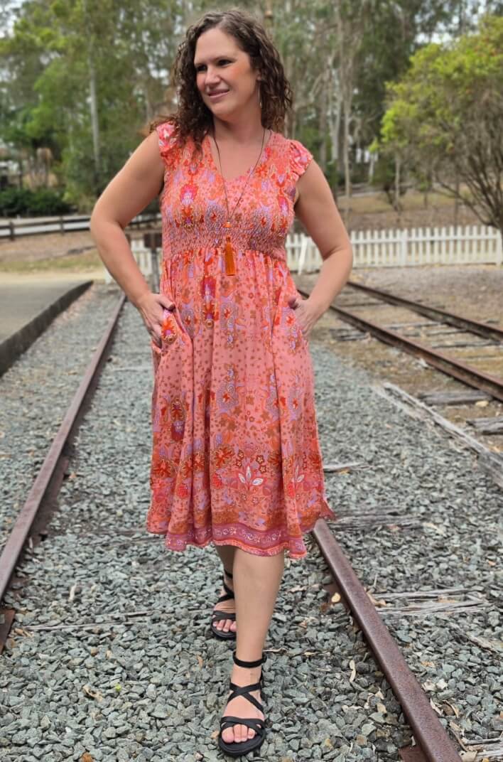 Peach Eden Midi Dress