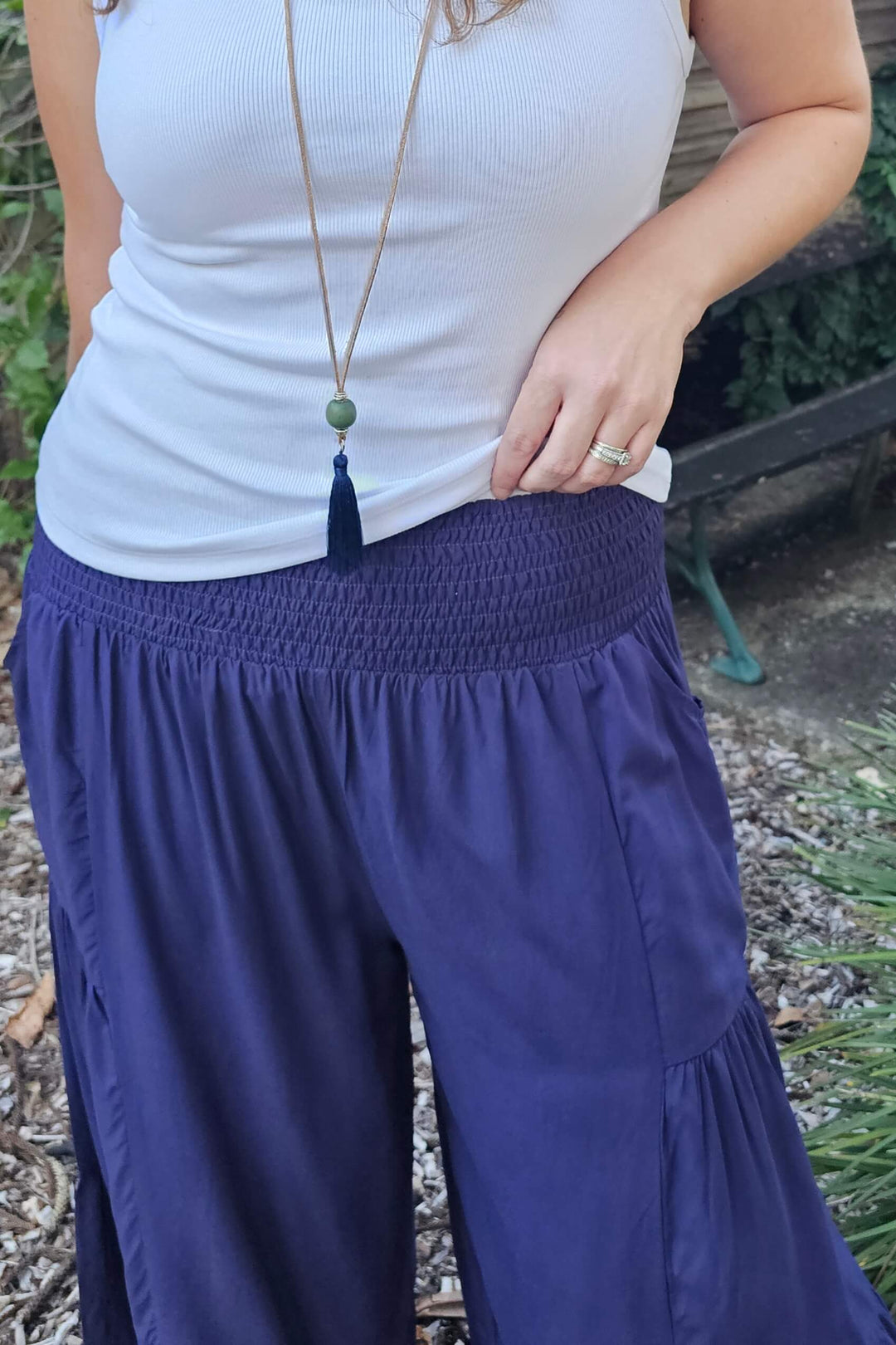Navy Frill Pants