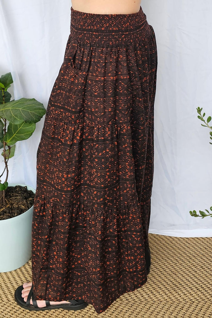 Chocolate Aztec Cotton Frill Pants