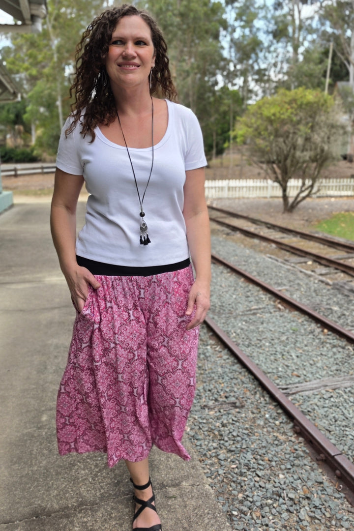 Fuchsia Lattice 7/8 Palazzo Pants