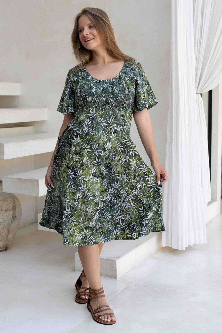 Lush Green Shirred Dress