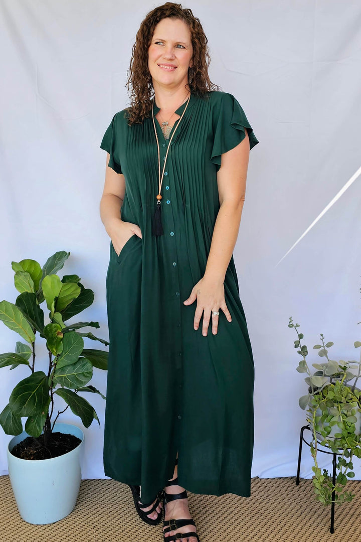Moody Green Maxi Dress With Frill Sleeve