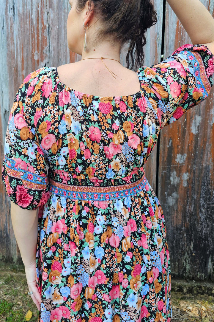 Black Bloom Maxi Cinch Dress