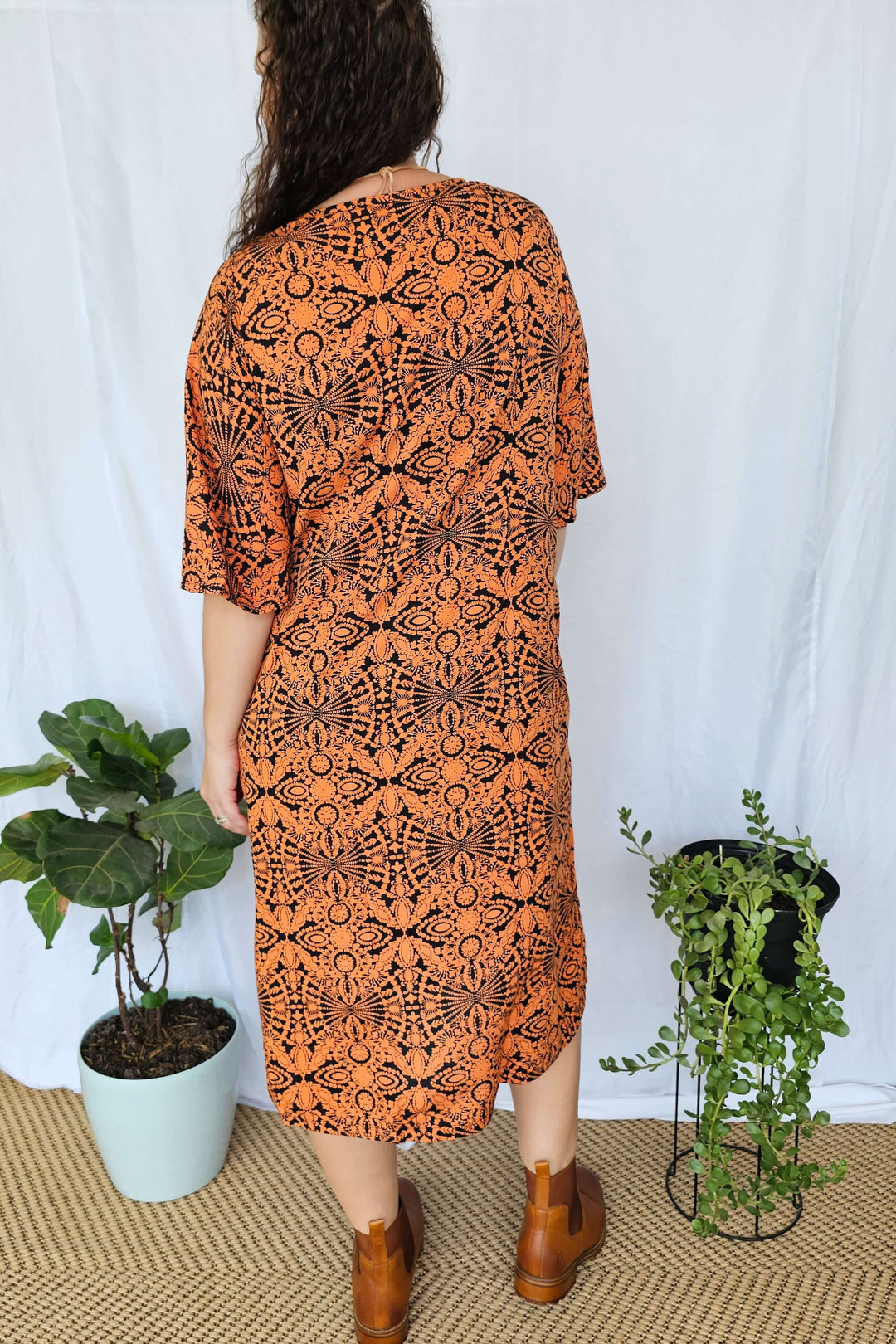 Orange Mandala Luna Midi Dress