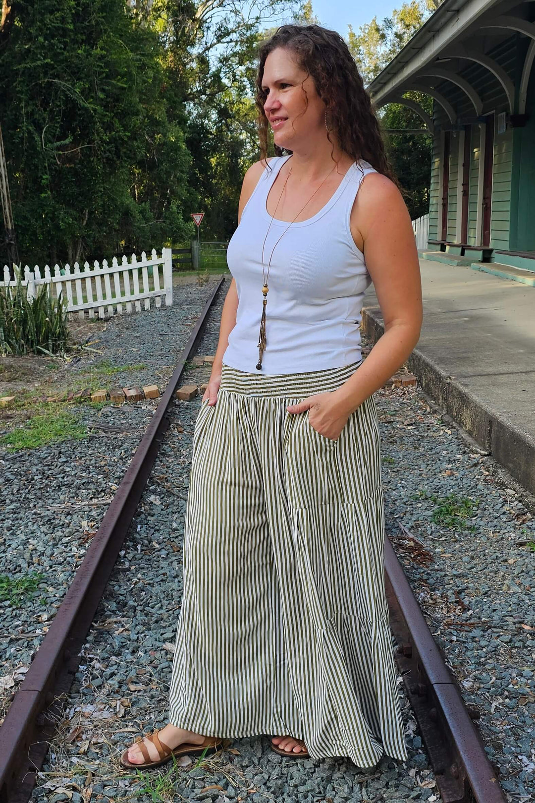 Peridot Stripe Frill Pants