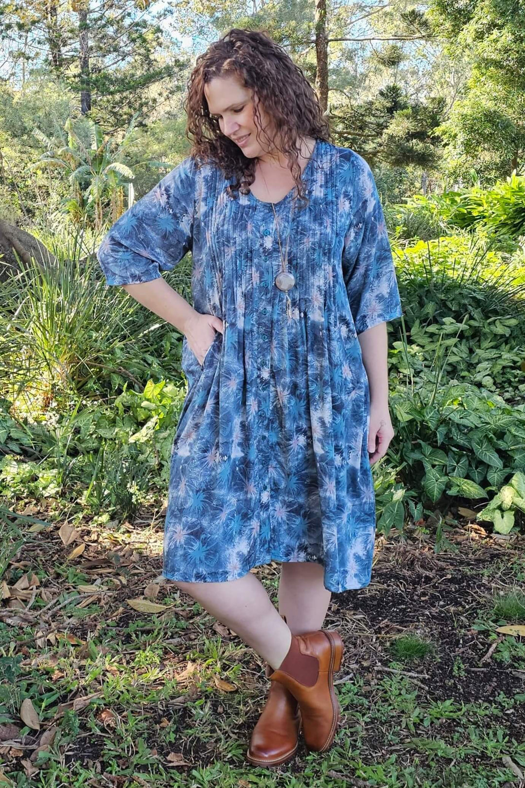 Denim Tube Sleeve Pintuck Dress