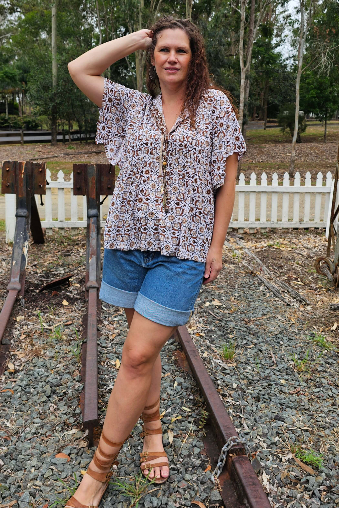 Chocolate Mosaic Top with Drape Sleeve