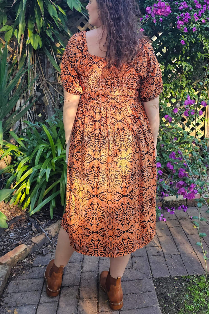 Orange Mandala Ivy Midi Dress