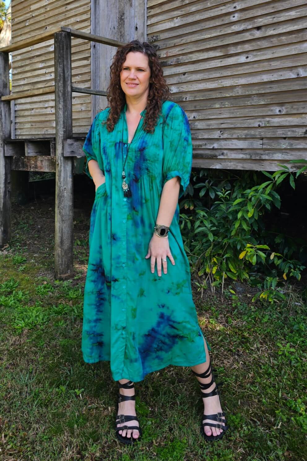Jade Cotton Maxi Dress with Bell Sleeve
