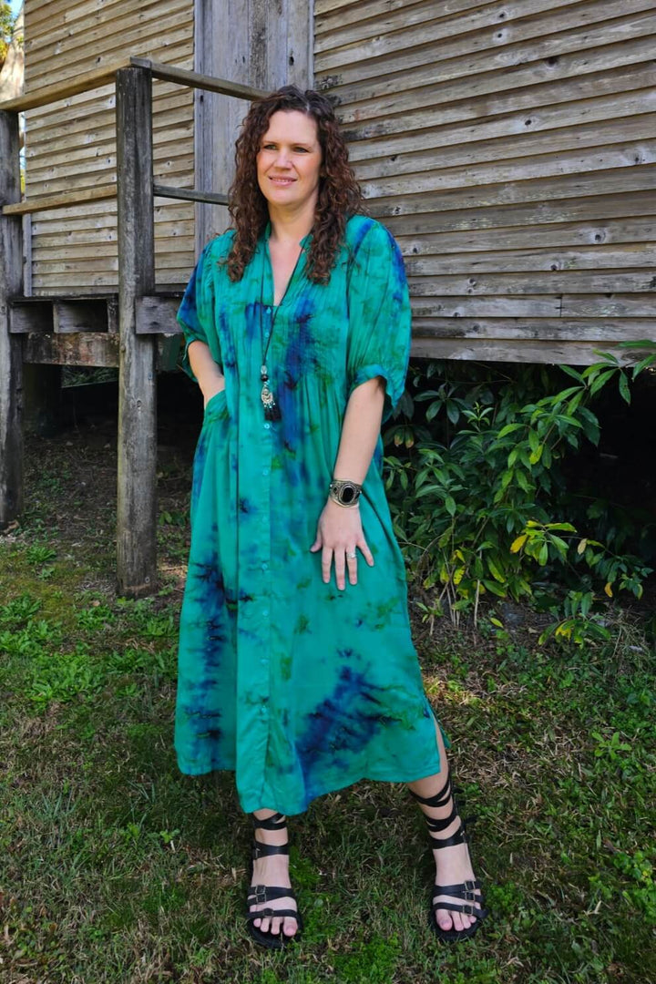 Jade Cotton Maxi Dress with Bell Sleeve