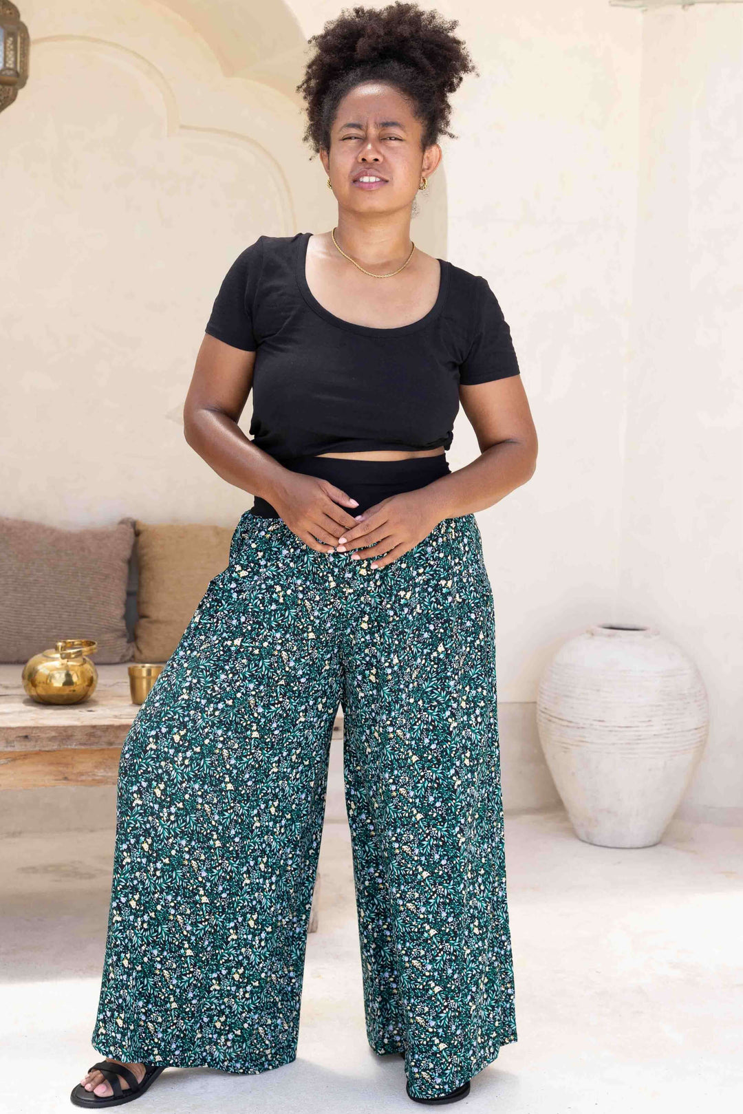 Green Blossom Palazzo Pants