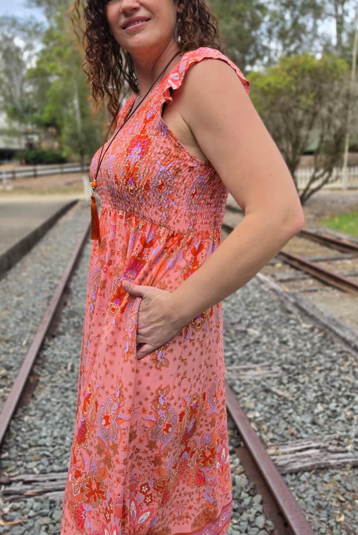 Peach Eden Midi Dress