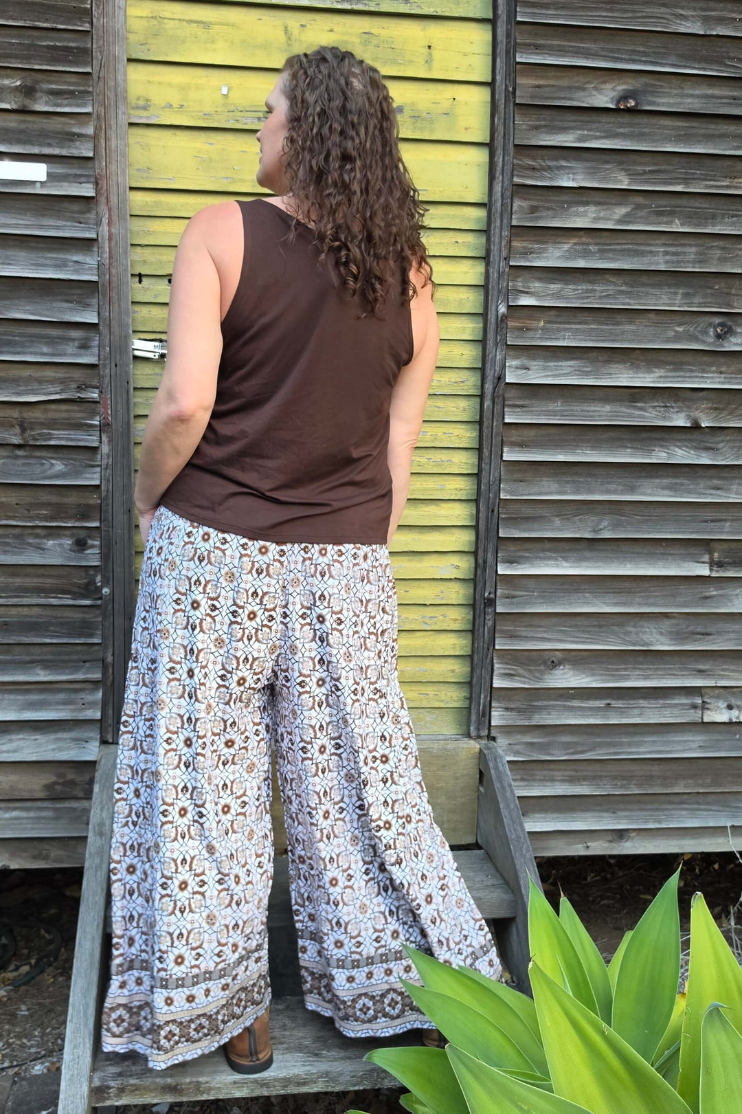 Chocolate Mosaic Frill Pants