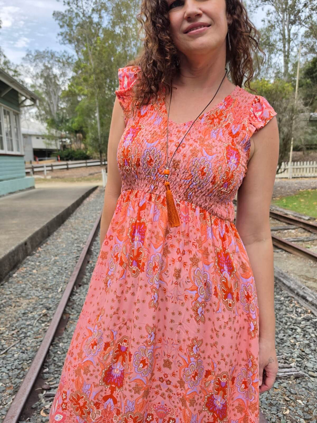 Peach Eden Midi Dress