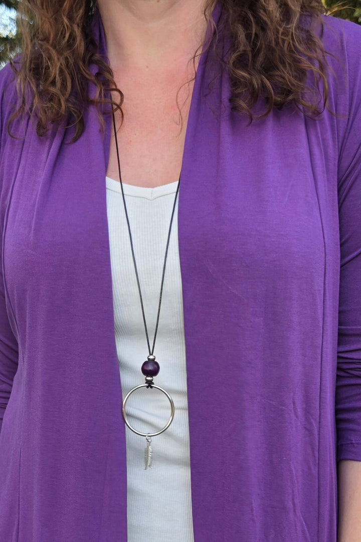Plum Handmade Hoop Leather Necklace