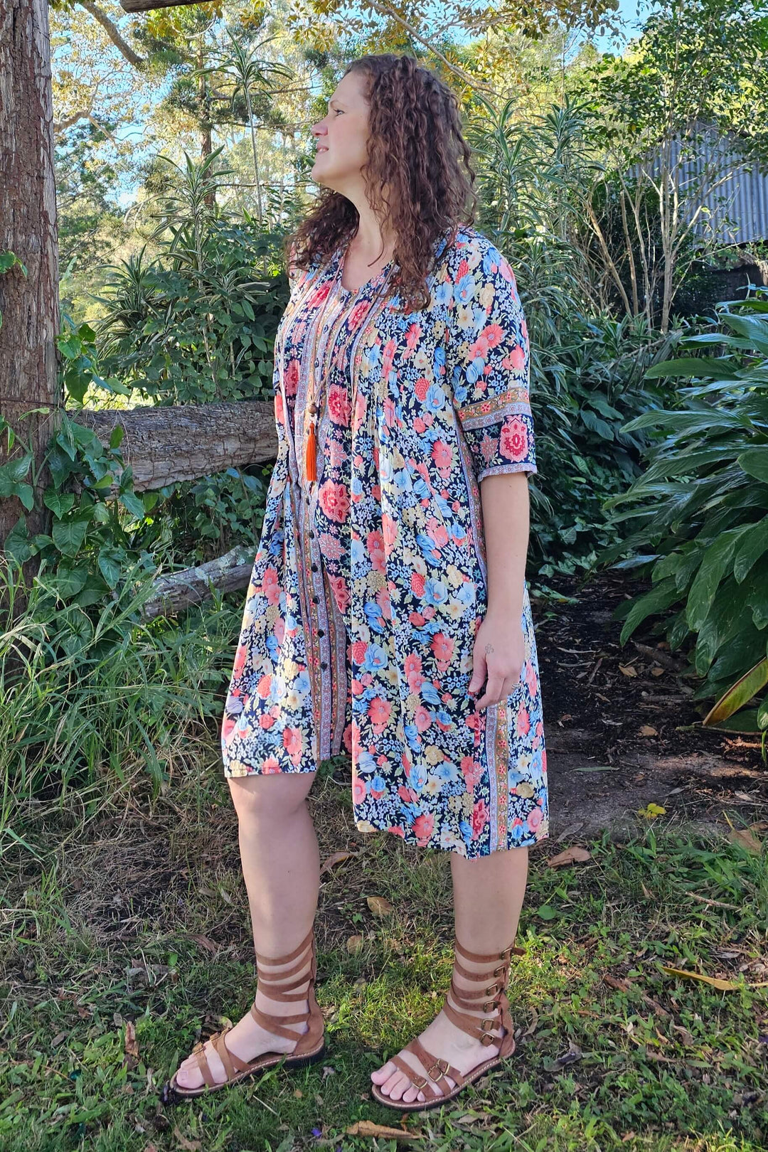 Midnight Bloom Tube Sleeve Pintuck Dress