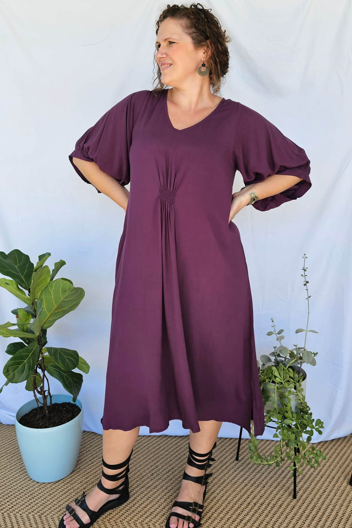 Plum Isla Dress with Bell Sleeve