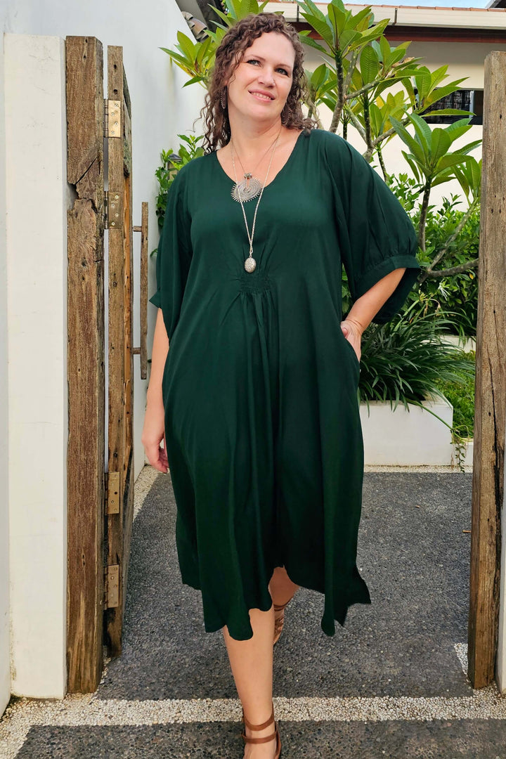 Moody Green Isla Dress with Bell Sleeve