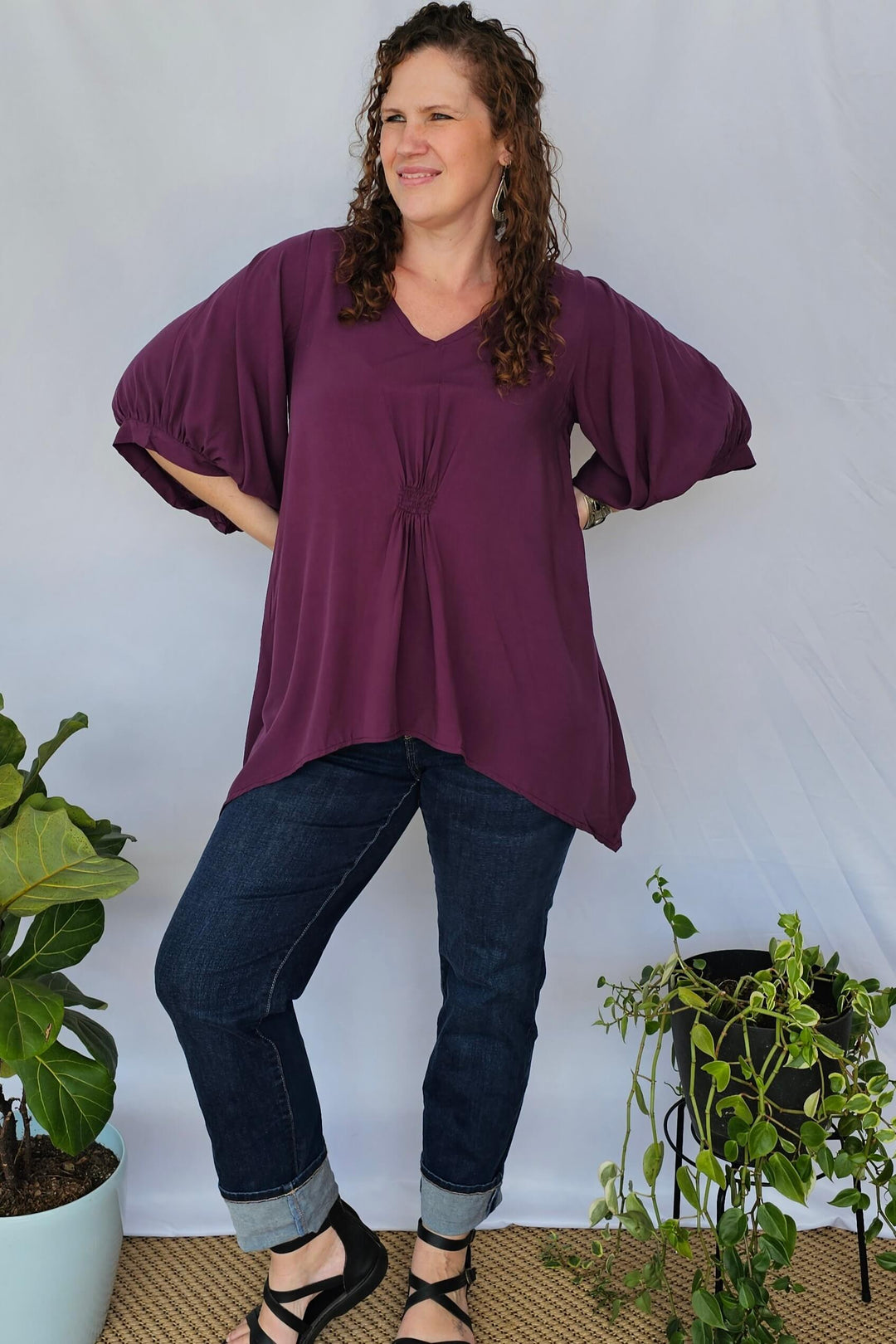 Plum Isla Top with Bell Sleeve