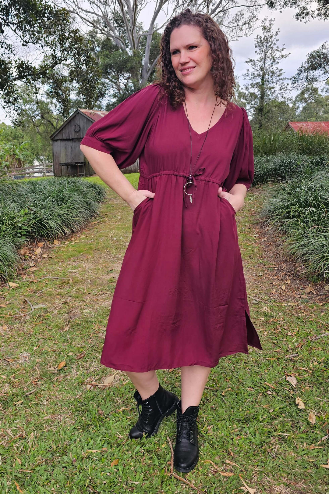 Maroon Remi Midi Dress