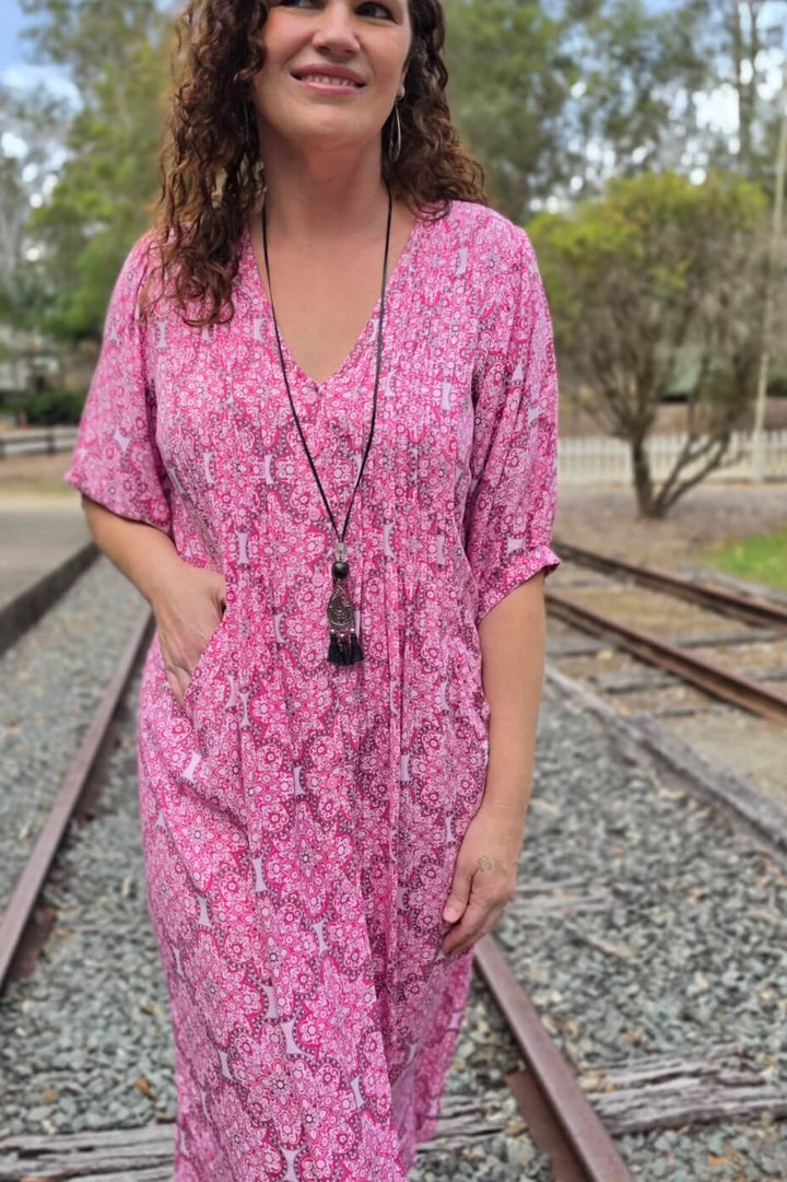 Fuchsia Lattice Thea Maxi Dress