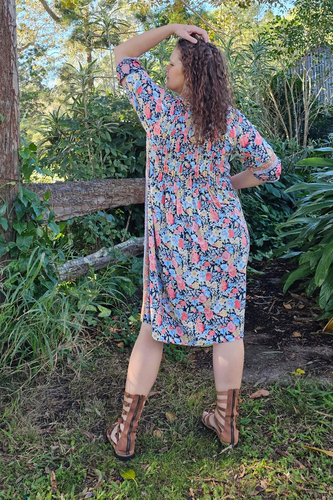 Midnight Bloom Tube Sleeve Pintuck Dress