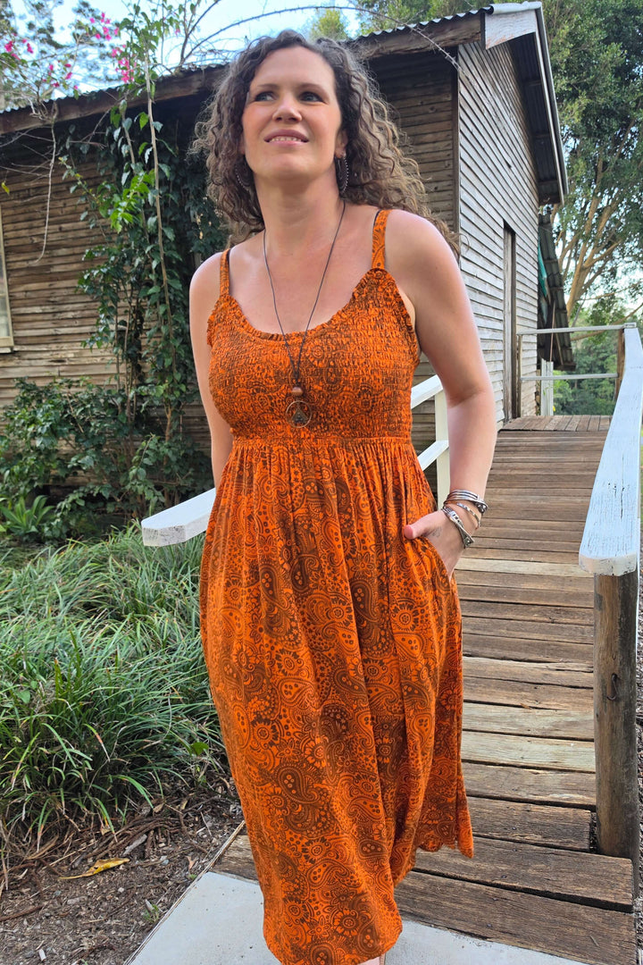 Orange Paisley Lexi Midi Dress
