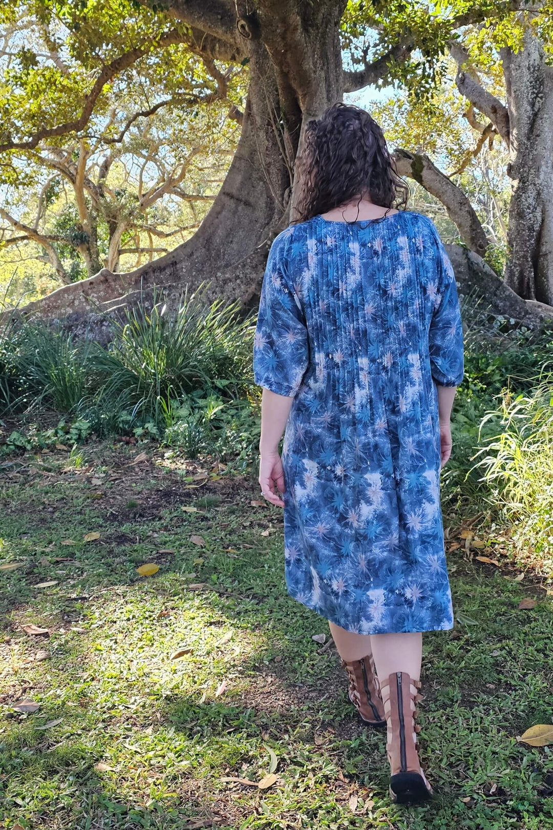 Denim Tube Sleeve Pintuck Dress