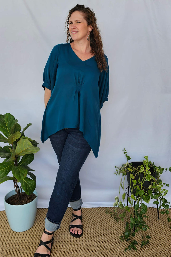 Emerald Blue Isla Top with Bell Sleeve